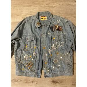Vintage SC51 denim jacket with
 beads and sequin embellishments